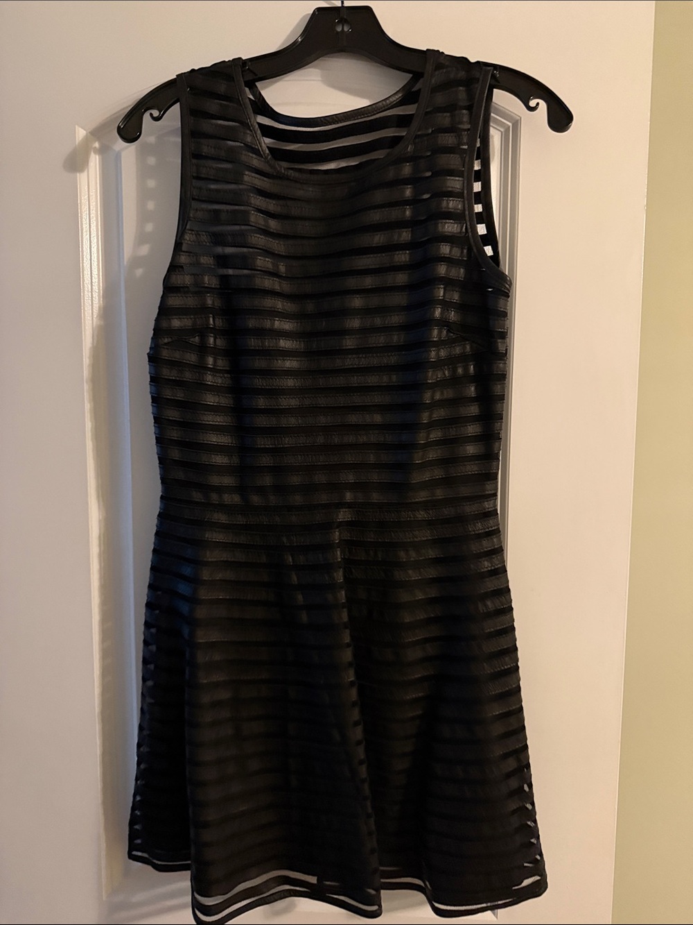 Parker Black Striped Mesh Fit-and-Flare Dress